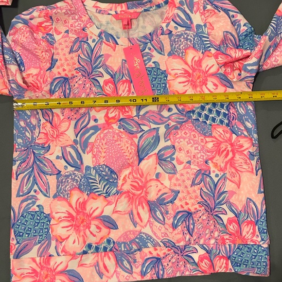 Lilly Pulitzer Jansen Sweatshirt Pink Blue Puff Sleeve Resort Coastal Cruise L - Picture 4 of 7
